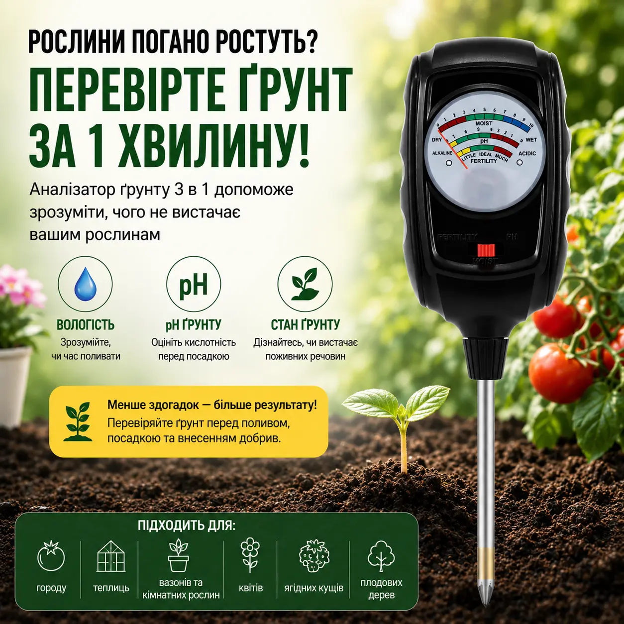 Аналізатор ґрунту 3 в 1